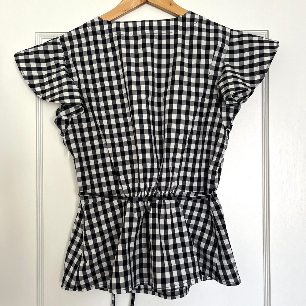 J Crew Flutter Sleeve Wrap Gingham Blouse | Size 4 - Picture 9 of 10
